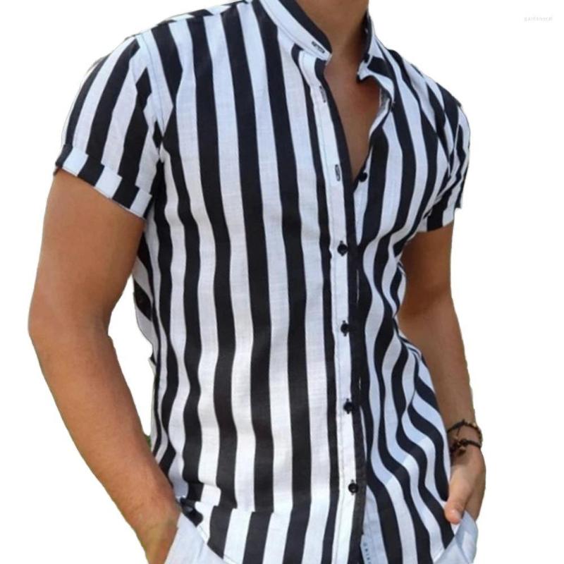 

Men' Casual Shirts Men' Durable Short Sleeved Shirt Striped Cardigan Buttoned In One Fashionable Outdoor, Black