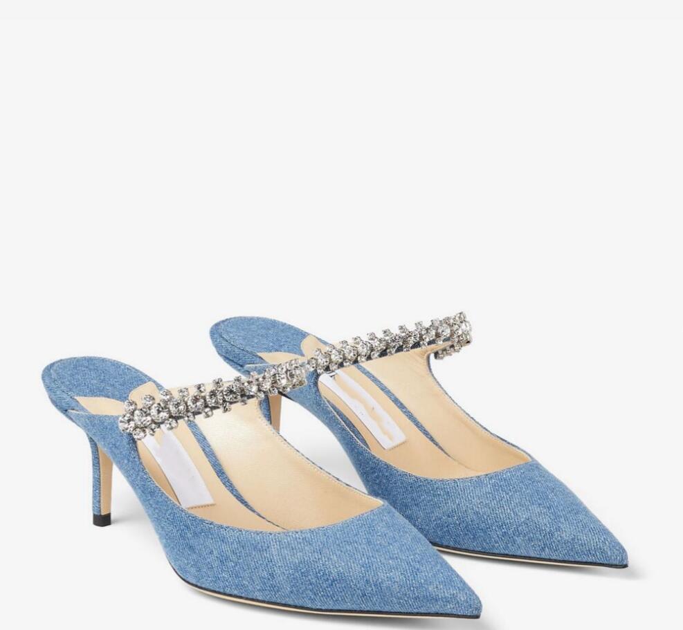 

Party Wedding bing series Sandals pointed toe heel Mules shoes Chic crystal rivet chain decoration fashionable and elegant add a different charm