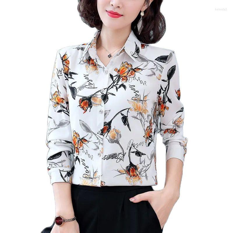 

Women's Blouses Printed Shirt 2022 Coat Mother Spring Foreign Style High-End Satin Blouse Ladies Long-Sleeved Temperament Blaus Women Top232, Leopard print