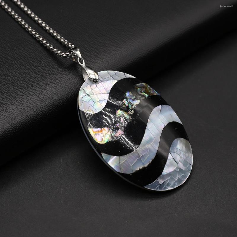 

Pendant Necklaces 60x40mm Natural Stripe Shell Necklace Oval Abalone For Women Jewelry Trendy Gift