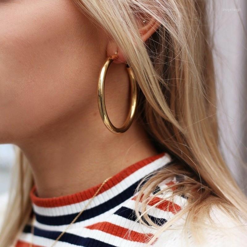 

Hoop Earrings Big Gold Hoops Minimalist Thick Tube Round Circle Rings For Women Zinc Alloy Trendy Hiphop Rock