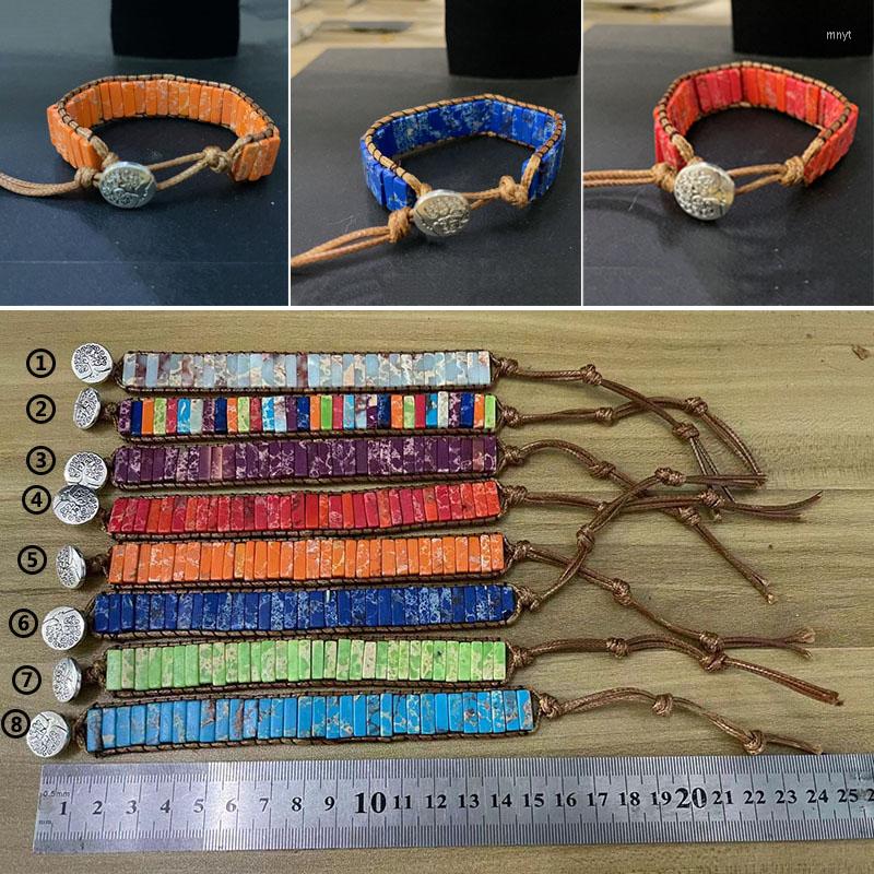 

Strand Bohemian Handmade Woven Wrap Bracelets With Natural Gemstone Tube Beads Chakra Turquise Stones Men Women Statement Jewelry