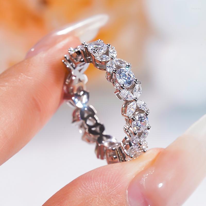 

Wedding Rings 925 Sterling Silver Diamonds Ring Women Clover Whole Circle Row Europe And The United States Light Luxury Jewelry