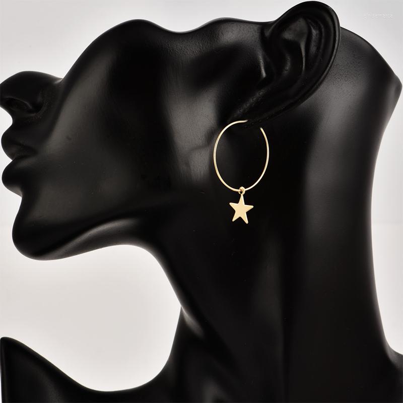 

Hoop Earrings Fashion Gold Silver Color Round Star Pendant Drop For Women Charm INS Classic Geometric Asymmetric Earring Jewelry