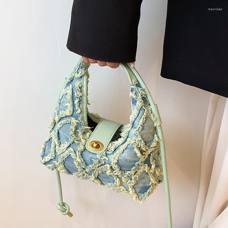 

Evening Bags Denim Women's Handbags 2023 Beach Armpit Shoulder Bag Woman Fashion Everyday Hobo Type High Quality Party Tote, Green