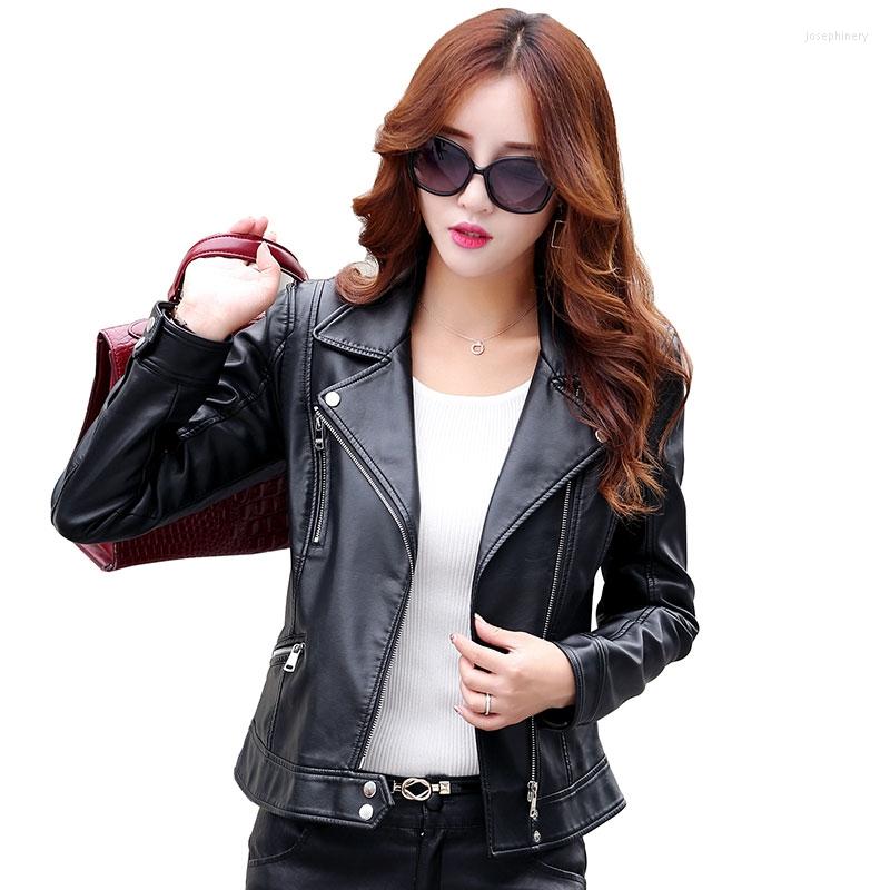 

Women's Leather Autumn Winter Short Biker Genuine Jacket Women 2022 Slim Zipper Motorcycle Famale Clothing Streetwear Sheepskin Coat, Black