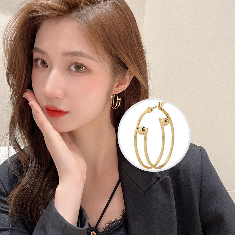 

Hoop Earrings D.CLAN Sleek Double Layer Beads Round OL Daily Basic Fashion Accessories Elegant Trendy Style Gift Women Friend