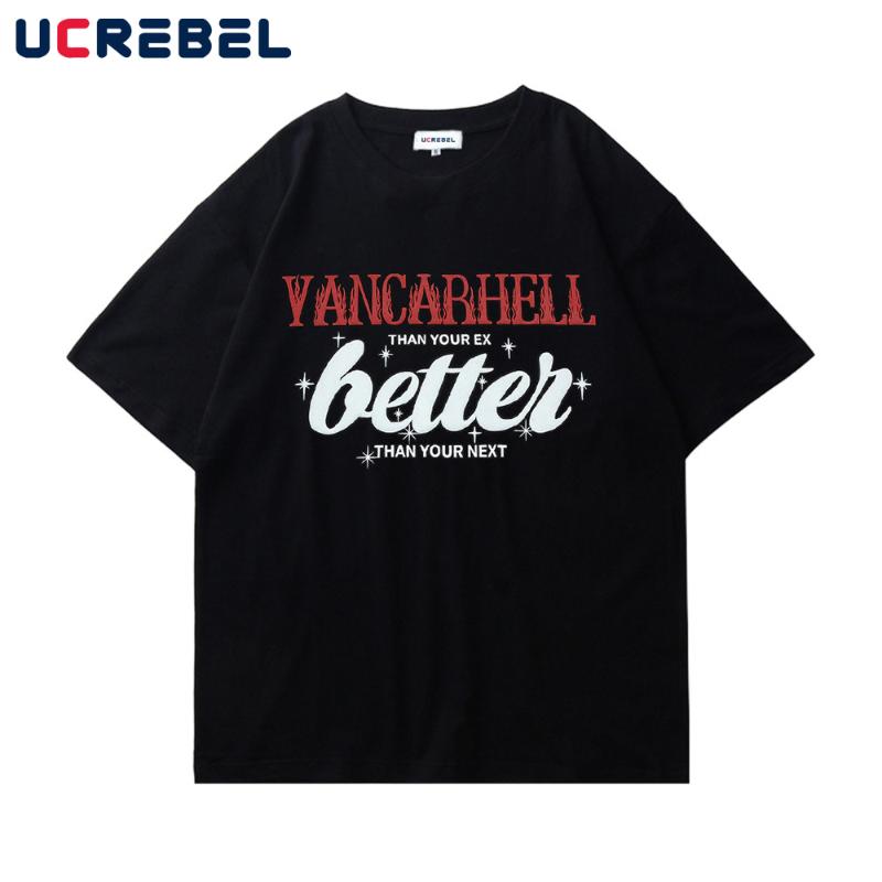 

Men's T Shirts Letter Print Short Sleeve T-shirt Mens Streetwear Loose Half-Sleeve Summer High Street Casual Crew Neck Cotton TeeMen's, Black