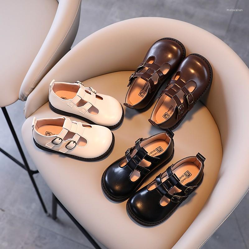 

Flat Shoes Vintage Baby Girls Minimalist Leather Soft Sole Anti-slippery 1-8 Years Old Children Korean Style T21N07LS-31, Black