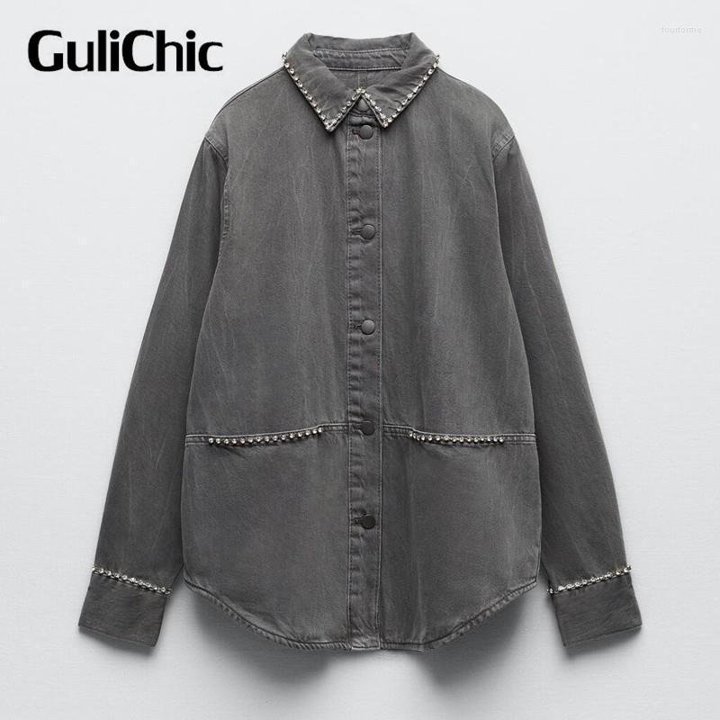 

Women's Blouses 9.22 GuliChic Women Retro Turn Down Collar Long Sleeve Loose Casual Fashion Denim Shirt, Picture shown