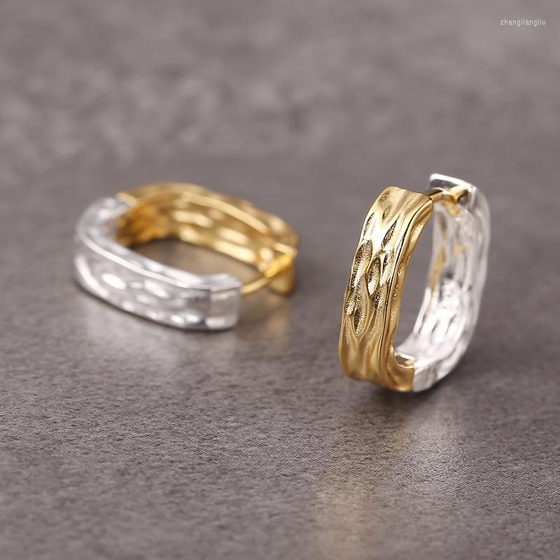 

Hoop Earrings Irregular Texture Circle Buckle Female 925 Sterling Silver Simple Gold And Color Matching Design Retro Fashion