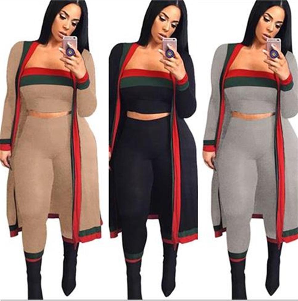 

Women's Two Piece Pants Fashion Striped 3 Pieces Sets Sexy Long Outwear Cloak Tracksuits Mini Strapless Top and Pant Overall Suit Spring Women Clothing S-3XL, Gray