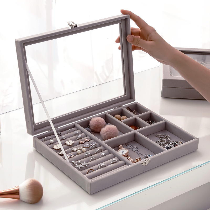 

Jewelry Boxes Velvet Glass Ring Earring Display Organizer Box Tray Holder Storage Case 221208