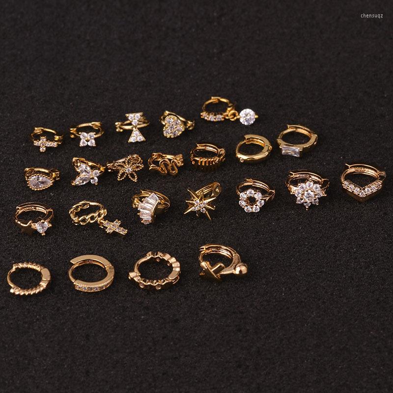 

Hoop Earrings 1 PCS Cute Small Round Heart Flower Star Ear Cuff Piercing Earring Simple Micro Pave CZ Copper Circle Hoops Jewelry