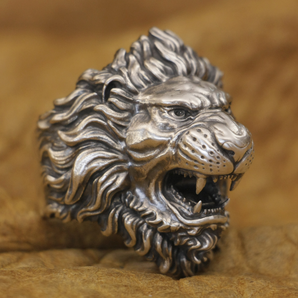 

LINSION 925 Sterling Silver Roaring Lion Ring Mens Punk Ring TA385 US Size 7 to 16