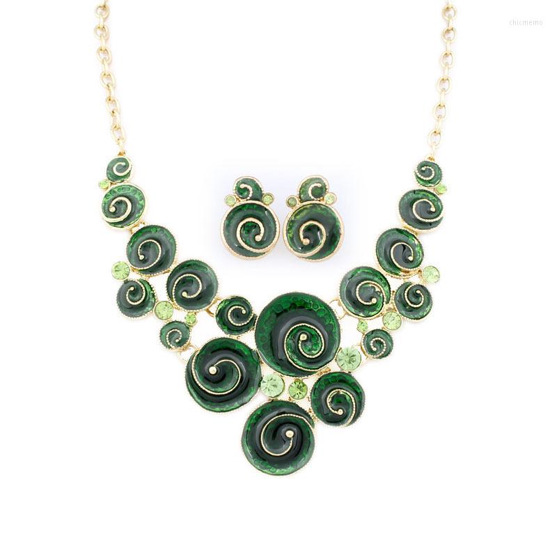 

Necklace Earrings Set Fashion Alloy Enamel Necklaces Swirls And Set18K Gold Jewelry Wholesale A422, Picture shown