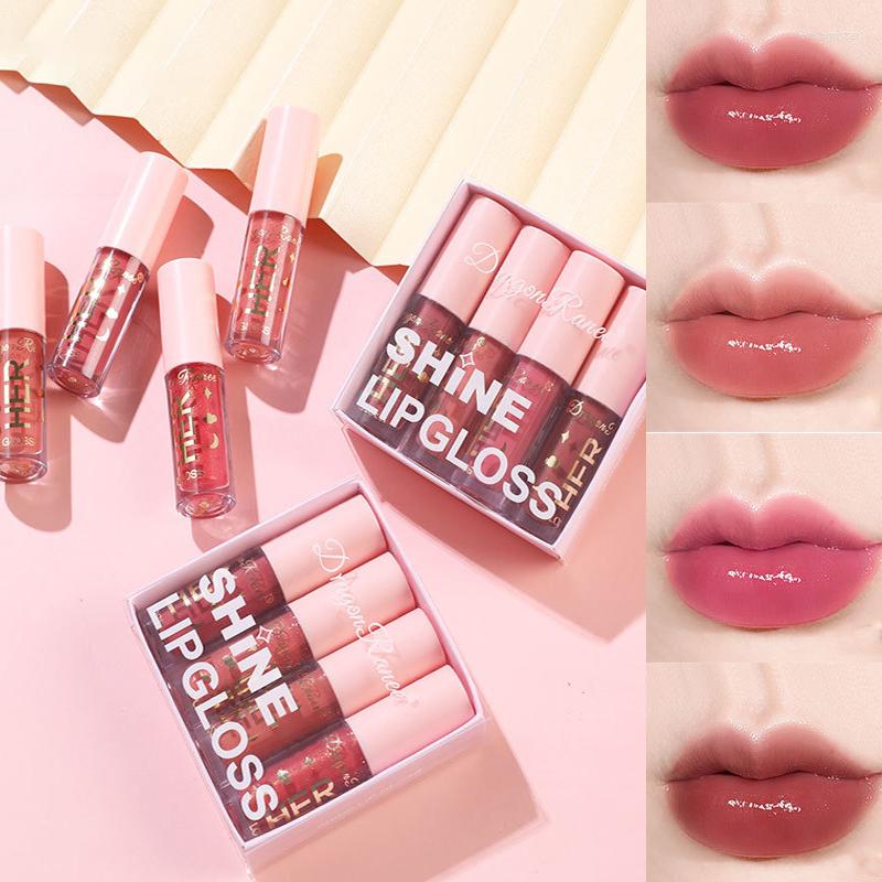 

Lip Gloss 4Pcs/set Liquid Lipstick Pink Makeup Toot Tint Beauty Mirror Glaze Set Crystal Jelly Moisturizing Oil, A set