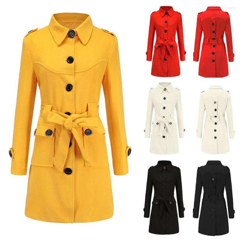 

Women's Trench Coats Women Winter Warm Woolen Coat Jacket Belt Overcoat Outwear, White