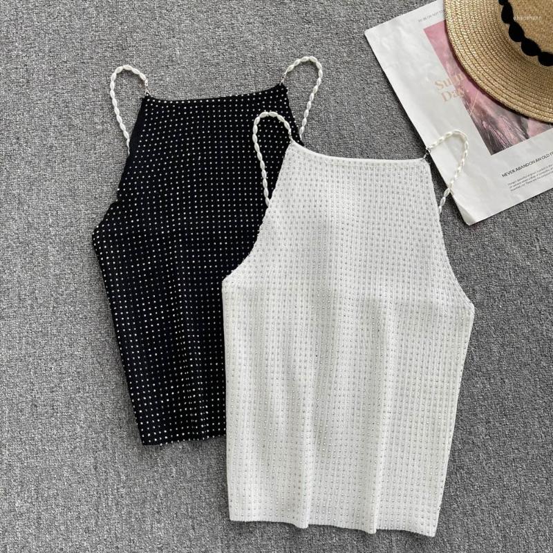 

Women's Tanks Summer Embroidered Flares Crop Tops Black And White Tank Top Backless Short Camis Women Camisoles Clothing Drop