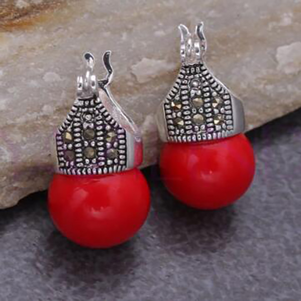 

Fashion Jewelry Round Red stone Bead 925 Silver Earrings AAA