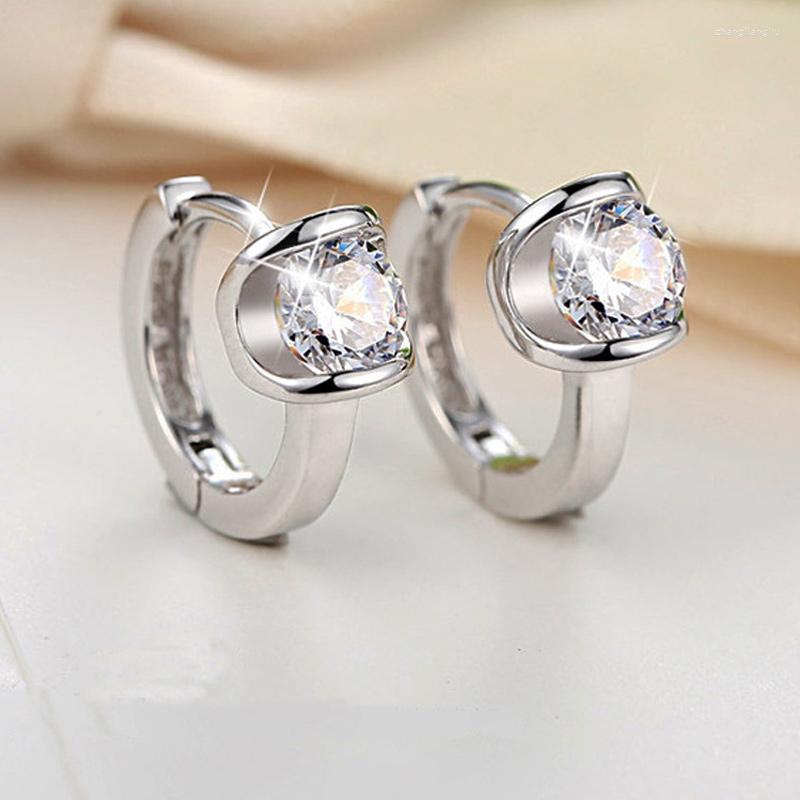 

Hoop Earrings Delicate Small Women Shiny Solitaire Crystal Zircon Simple Design Female Accessories Trendy Earring Jewelry