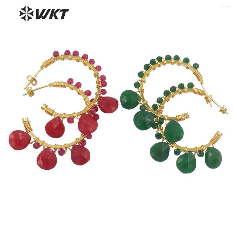 

Stud Earrings WT-E694 Attractive Gold Plated C Shape Wire Wrapped Stone Teardrop Crescent Moon