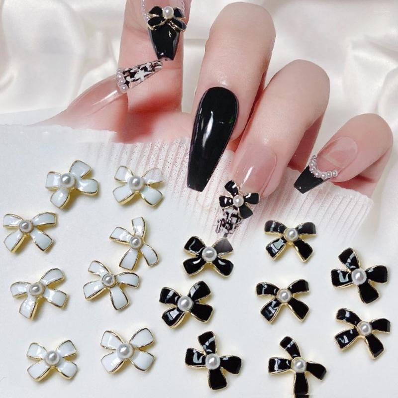 

Nail Art Decorations 5Pcs Ornaments Shiny Stunning Visual Effect Creative Shape Match Freely Fake Pearl Decorative Metal Black White