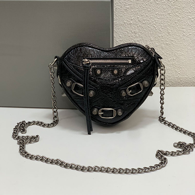 

Heart Love Bag Crossbody Handbags Women Chain Bags Fashion Zipper Wallet Cow Leather Handbags Quality Rivet New