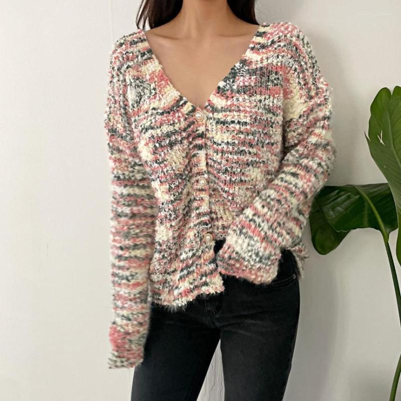 

Women's Knits Women's Sweater Cardigan Casual Rainbow Short Knitted Pullovers Tops V-neck Autumn Winter Basic Sweaters Knitwear Jumpers, Green