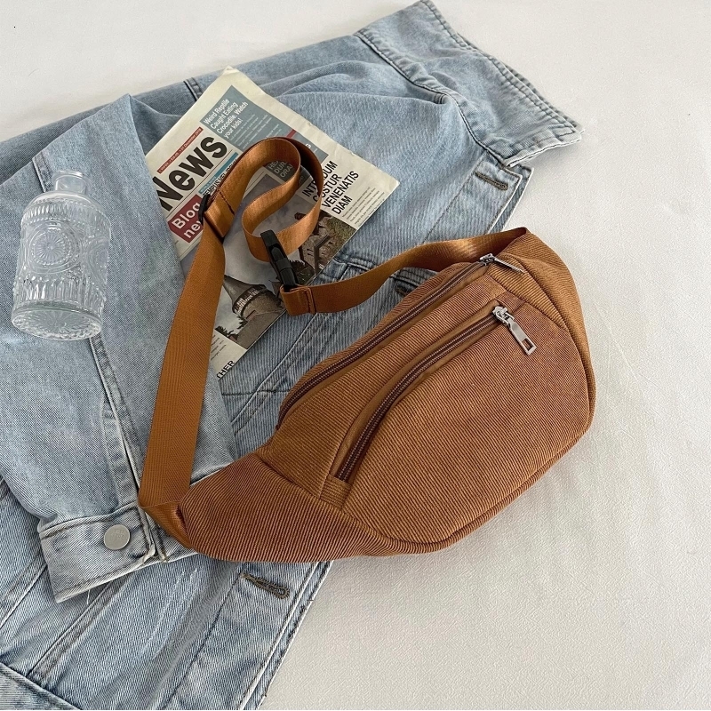 

Waist Bags Fanny Pack Corduroy Bag Zippered Chest Sling Sport Travel Fashion Phone Pouch for Girls Women Ladies 221208, Brown