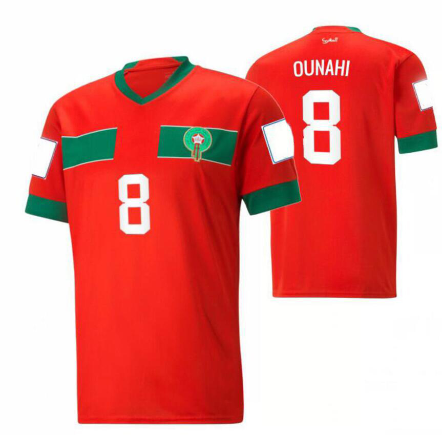 

22-23 Morocco Soccer Jerseys 8 OUNAHI World 22-23 National Thai Quality BELHANDA 10 BOUFAL 9 ZIYECH 7 BENATIA 5 BOUTAIB kingcaps 14 HARIT Customized football wear, 22-23 home