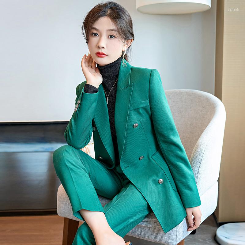 

Women' Two Piece Pants Korean Wholesale Blue Suit Set Female Autumn And Winter Fashion Temperament Fan Professional Formal Casual, Suit with trousers