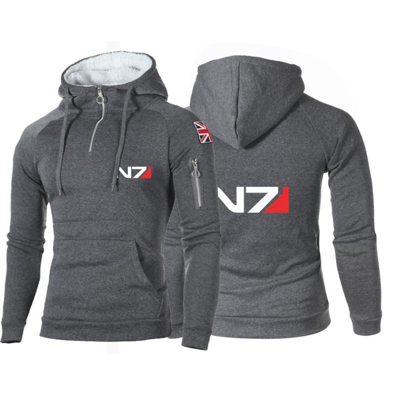 

Men' Hoodies & Sweatshirts Mass Effect N7 Winter Hooded Sweater Casual Warm Cotton Pure Color With Pockets, Black