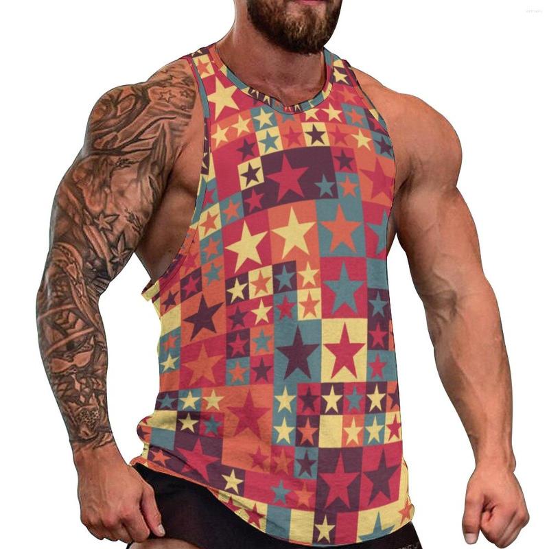 

Men' Tank Tops Colorful Stars Top Male Art Print Sportswear Daily Bodybuilding Graphic Sleeveless Shirts Plus Size, Style-13