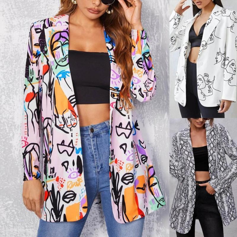 

Women's Suits Women Blazer Graffiti Printing Single Button Autumn Winter Lapel Long Sleeve Slim Jacket For Dating Casual Suit Coat, Purple