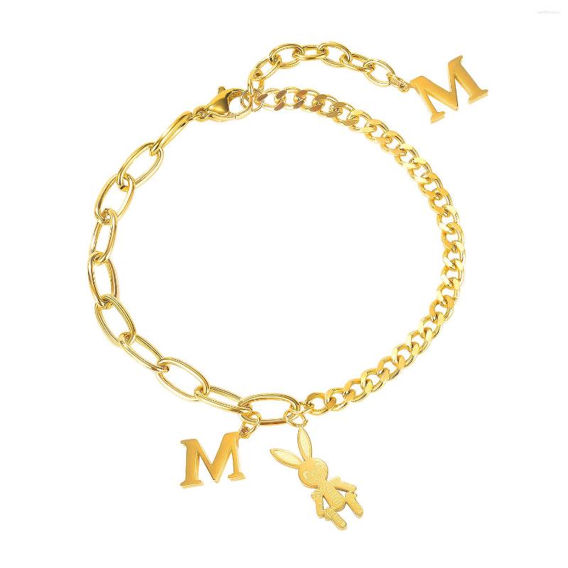 

Link Bracelets Fashion Stainless Steel Letter M For Girls Gold Color Asymmetric Chain Wrist Jewelry Women Wholesale