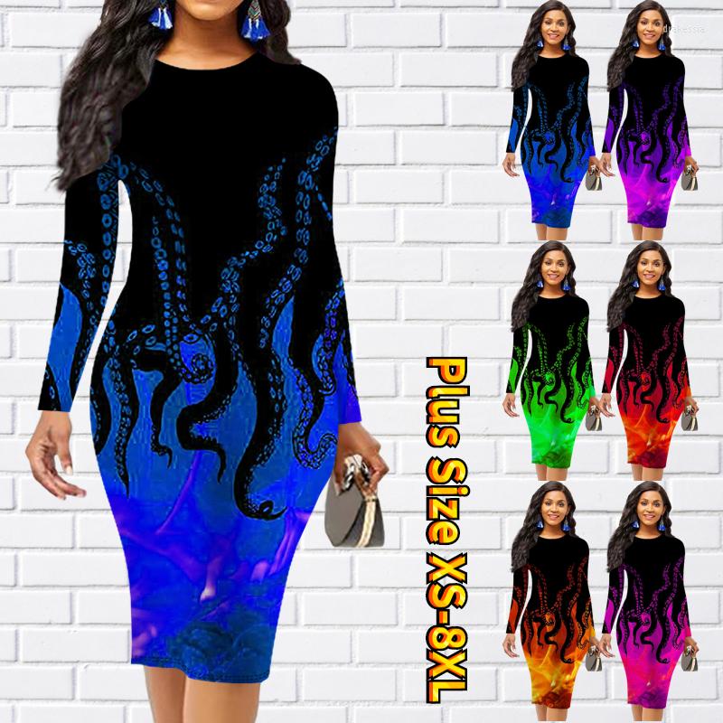 

Casual Dresses Autumn Winter Women Fashion Party Skirt Round Neck Dress Vintage Prints Tight Sexy Long Sleeve Slim Midi, Blue