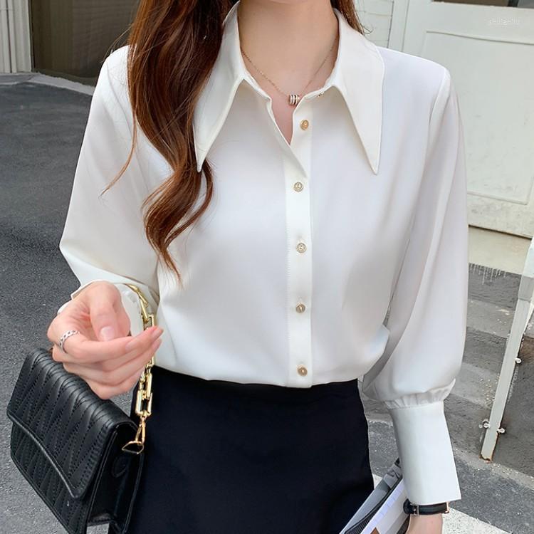 

Women' Blouses Vintage Autumn Fashion Turn Down Collar Long Sleeve Chiffon Blouse Blusas Elegant Office OL Style White Shirts Women
