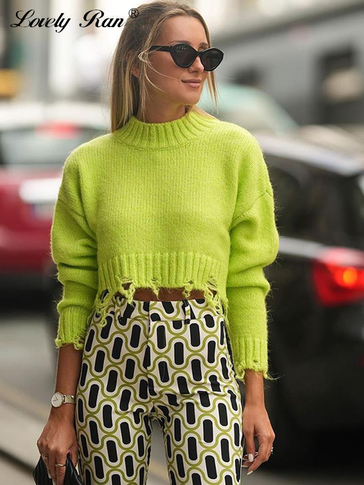 

Women' Sweaters Tassel Knit Sweater Women Ripped Hole Hem Sexy Crop Top Long Sleeve Female Jumper Autumn Winter O neck Lady Pullover 221207, 03 white