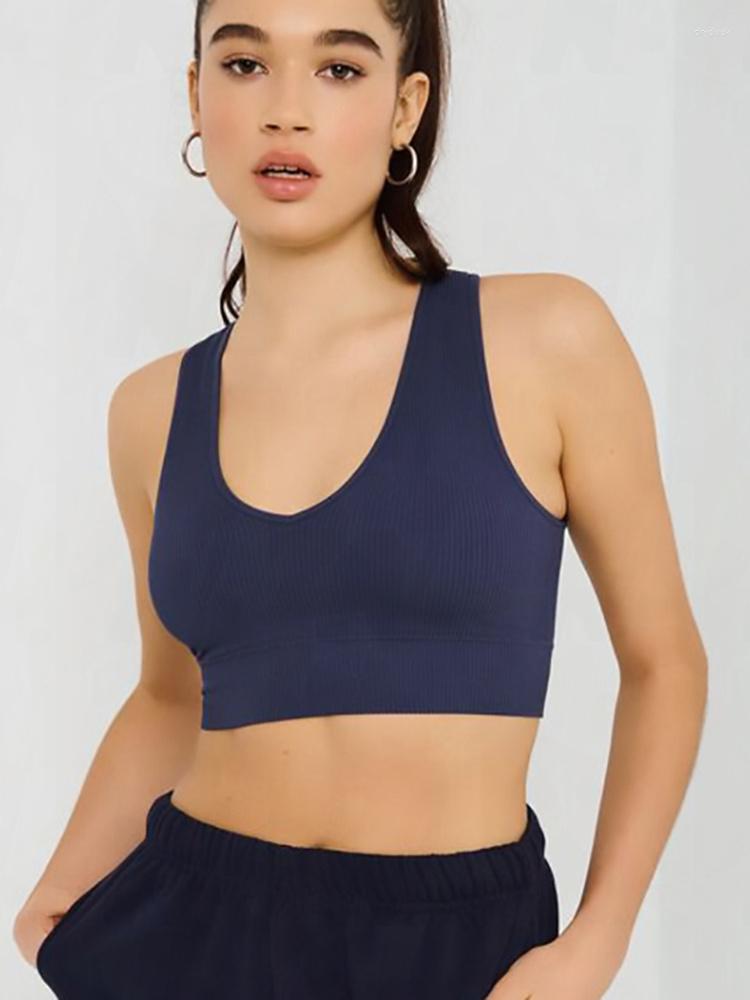 

Women' Tanks 10 Colors Women Crop Top Sexy Seamless Vest V-neck Camisole Rib-Knit Soft Sleeveless Elastic Tank Tops Female Casual Sport Bra, Black