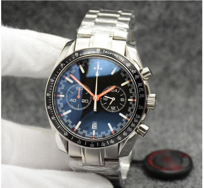 

Mens Watches leather and Stainless Steel Bracelet Fixed Bezel With A Top Ring Showing Tachymeter Markings Quartz Chronograph Many colors, 10