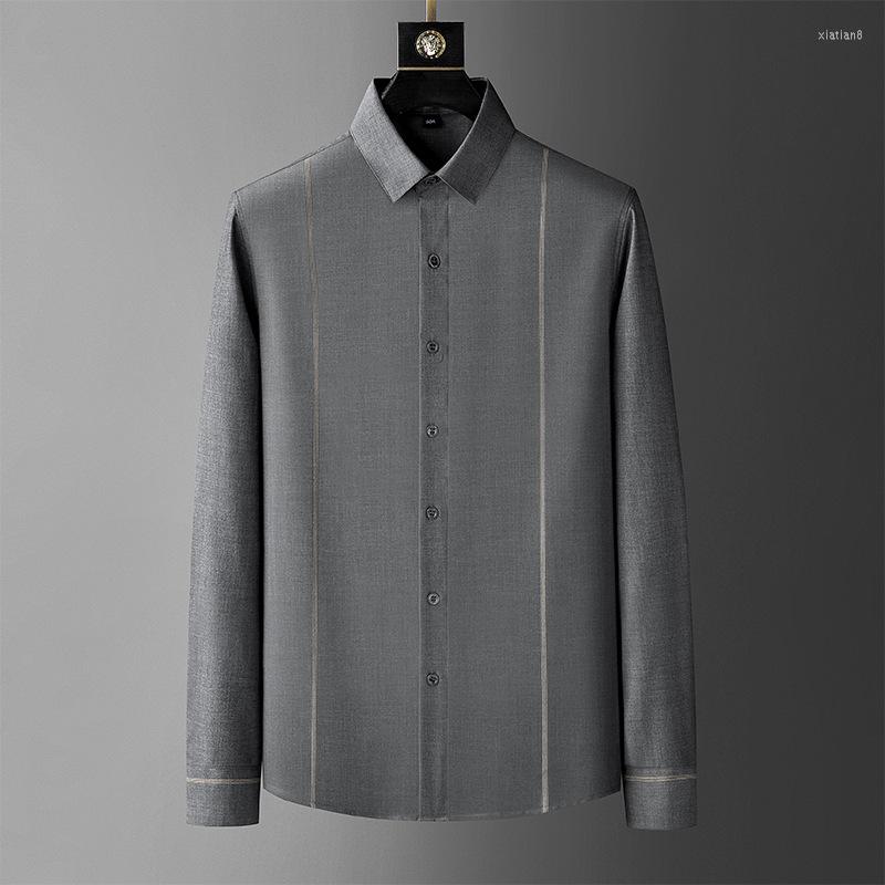 

Men's Casual Shirts High Quality Striped Men Lomg Sleeve Slim Fit Business Formal Dress Office Social Clothing Streetwear, White