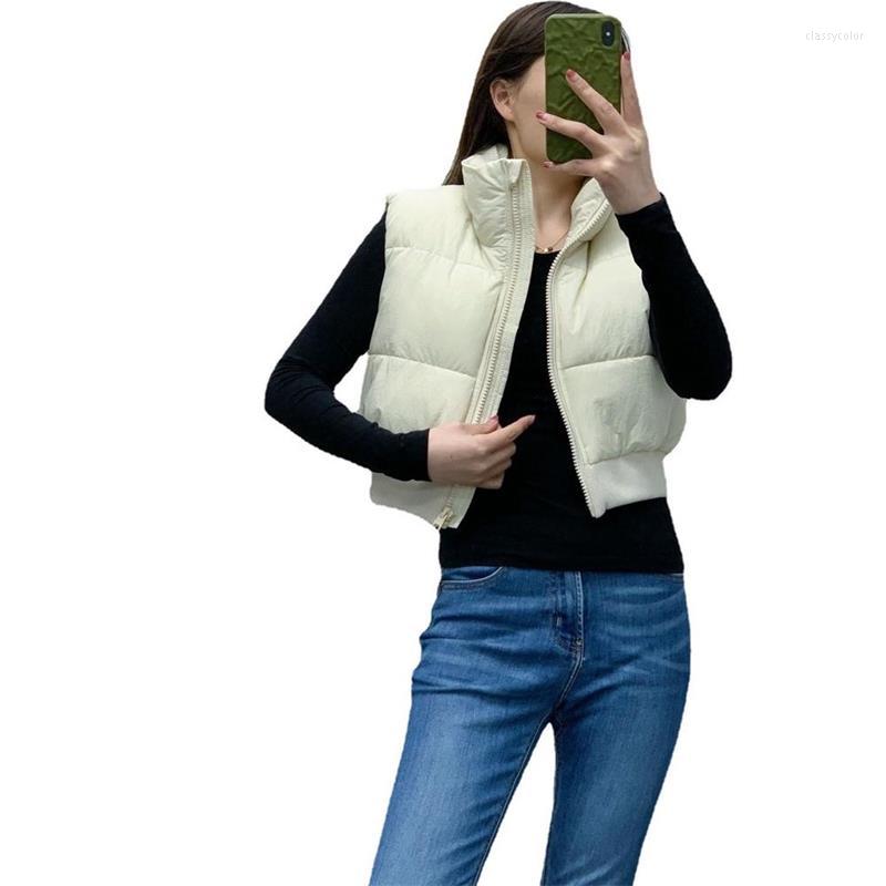 

Women's Down MESTTRAF Sexy Design 2022 Women Ribbed Hem Pure Color Warm Cotton Padded Vest Retro Sleeveless Female Outerwear, Picture shown
