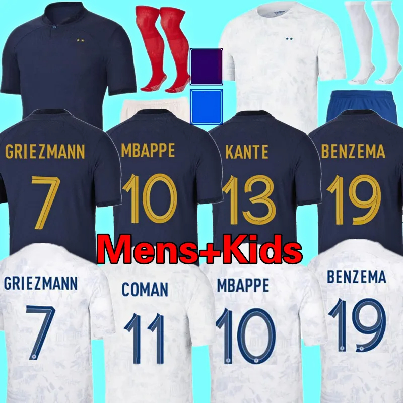 

MBAPPE Soccer Jerseys 2022 World Cup Maillots de football jersey Giroud FRENCH BENZEMA Football Shirts GRIEZMANN Tchouameni Dembele kit Shirt enfants MEN Kids 3XL