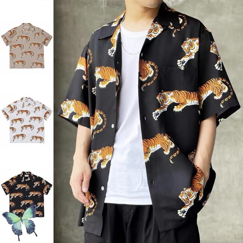 

Men' T Shirts Hip Hop Men Women Streetwear WACKO MARIA Tiger Print Hawaiian Short Sleeve Shirt T-shirtMen, W120