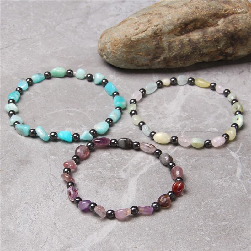 

Strand Random Natural Stone Bracelets Women Men Handmade Bracelet Elastic Amazonite Morganite Healing Hematite Bangle Jewelry