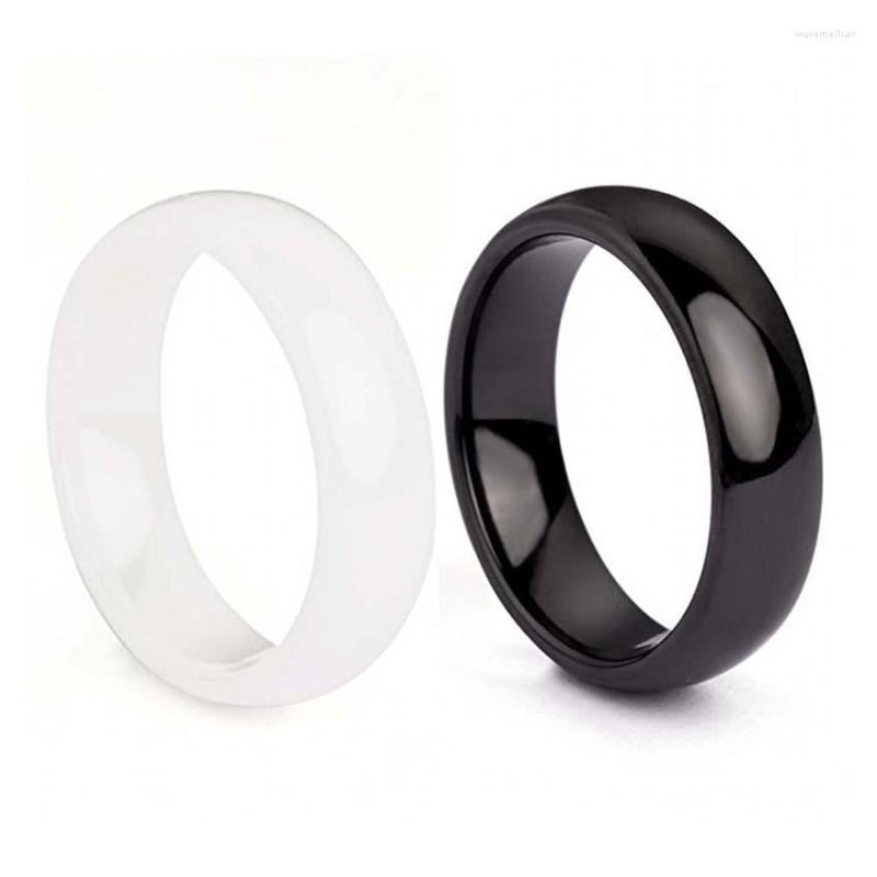 

Wedding Rings KFT White Black Pink Colors Lover Ring Cabochon Ceramics 6mm Band Sizes 5 Through 12 Men Womens Girls Jewelry Gift