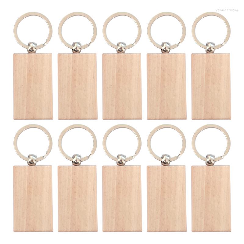 

Keychains 50/100pcs Blank Wooden Keychain Rectangular Bulk Wholesale Wood Key Chains Ring Suitable For Laser Gift