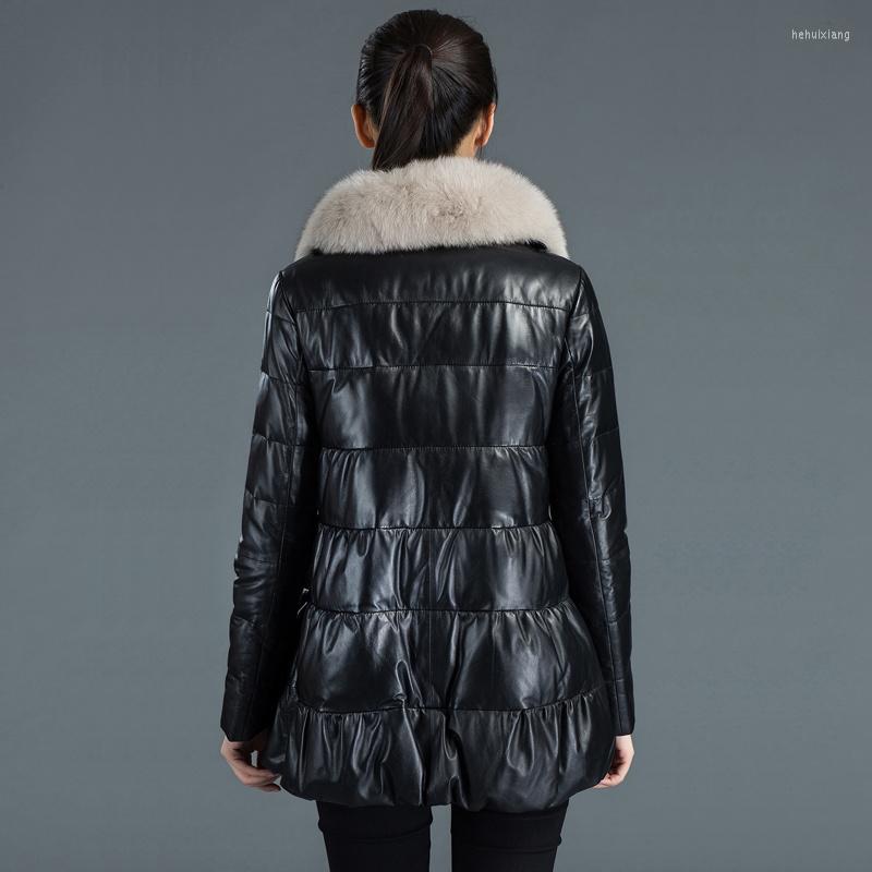 

Women's Leather Real Sheepskin Coat Female Collar Down Jacket Winter Women Genuine Jackets 4xl MY3992, Black