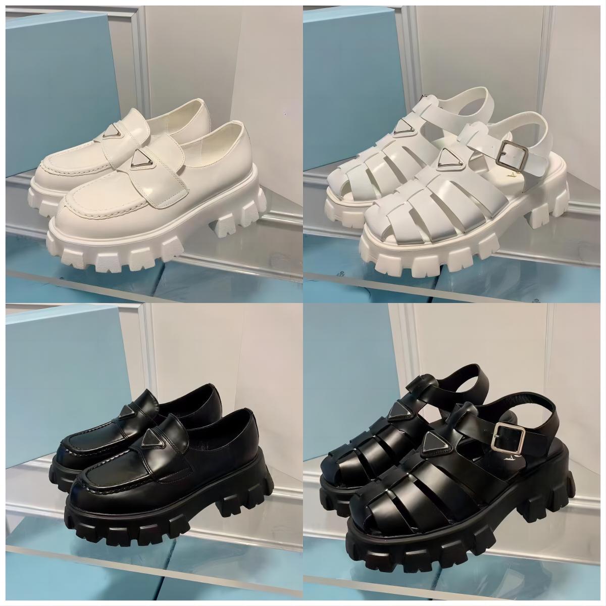 

Designer Lady Leather Sandals Rubber Sandal Womens Fisherman Platform Slides Triangle Metal Logo Slippers Retro Beach Loafers Round Toe Sandals